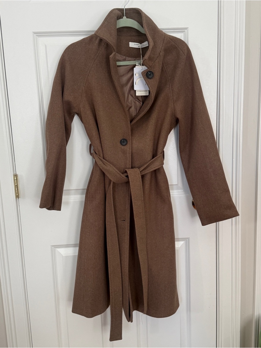 Commense Brown Belted Long Coat Size XS NWT
